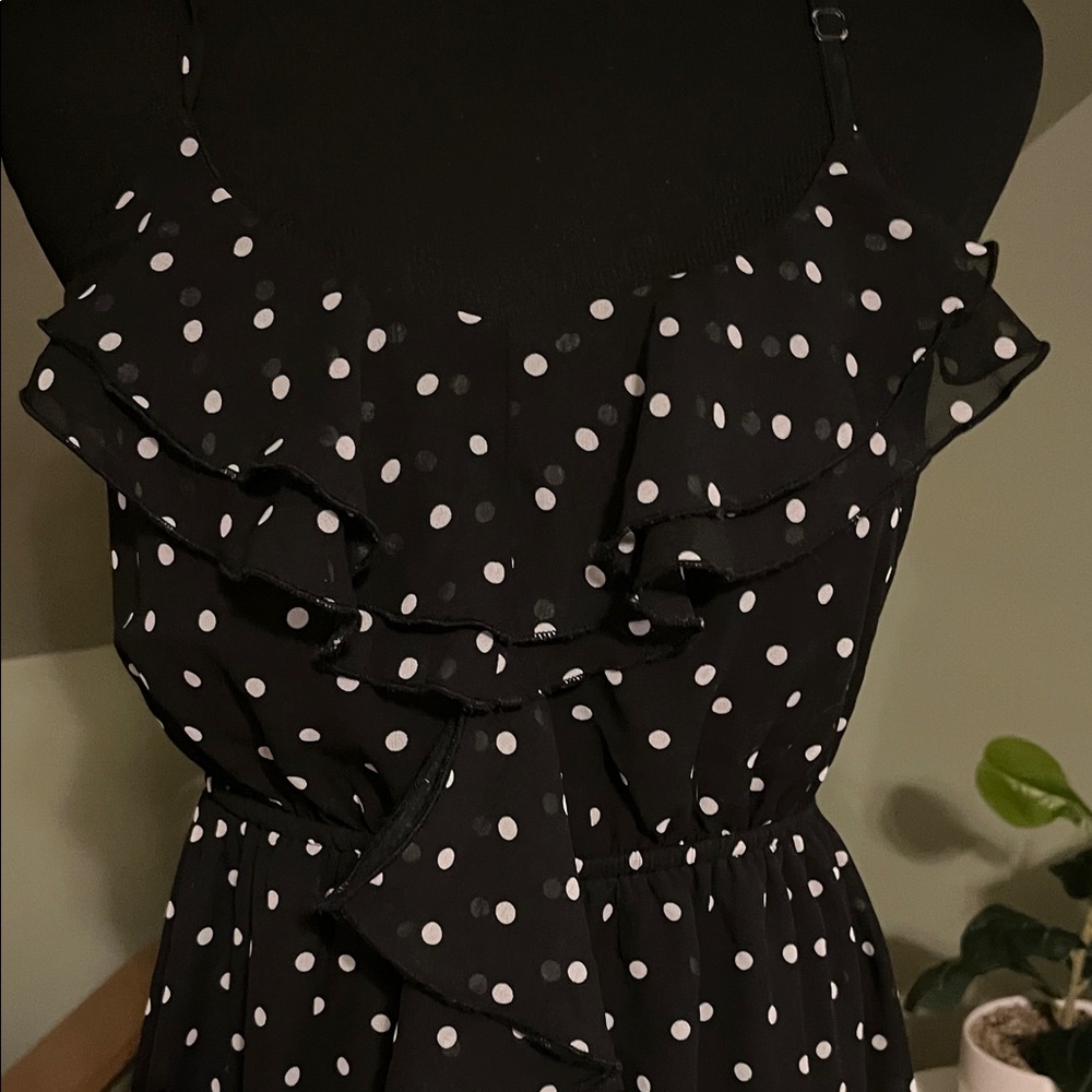 Women’s Black Polka Dot Ruffle Mini Dress - Picture 2 of 4